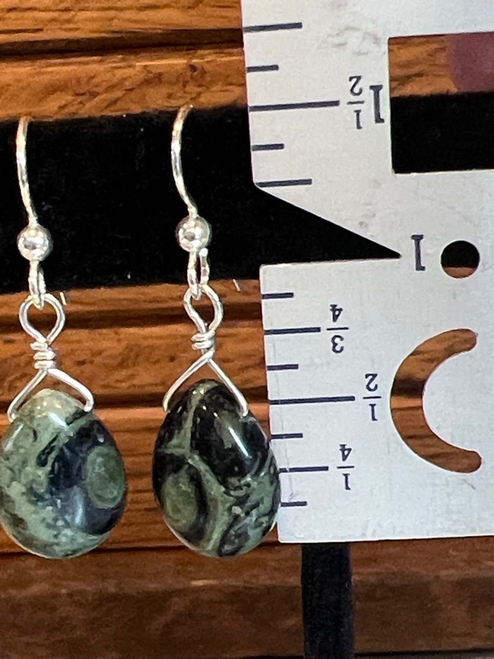 Sterling silver 925, Kambaba Jasper teardrop dangle earrings - Picture 8 of 10